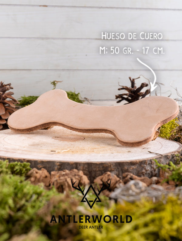 Mordedor de cuero con forma de hueso talla M de Antlerworld, especialistas en mordedores para perros, 100% natural y de la máxima calidad