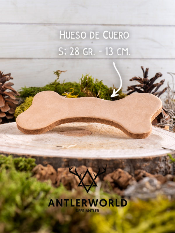 Mordedor de cuero con forma de hueso talla S de Antlerworld, especialistas en mordedores para perros, 100% natural y de la máxima calidad